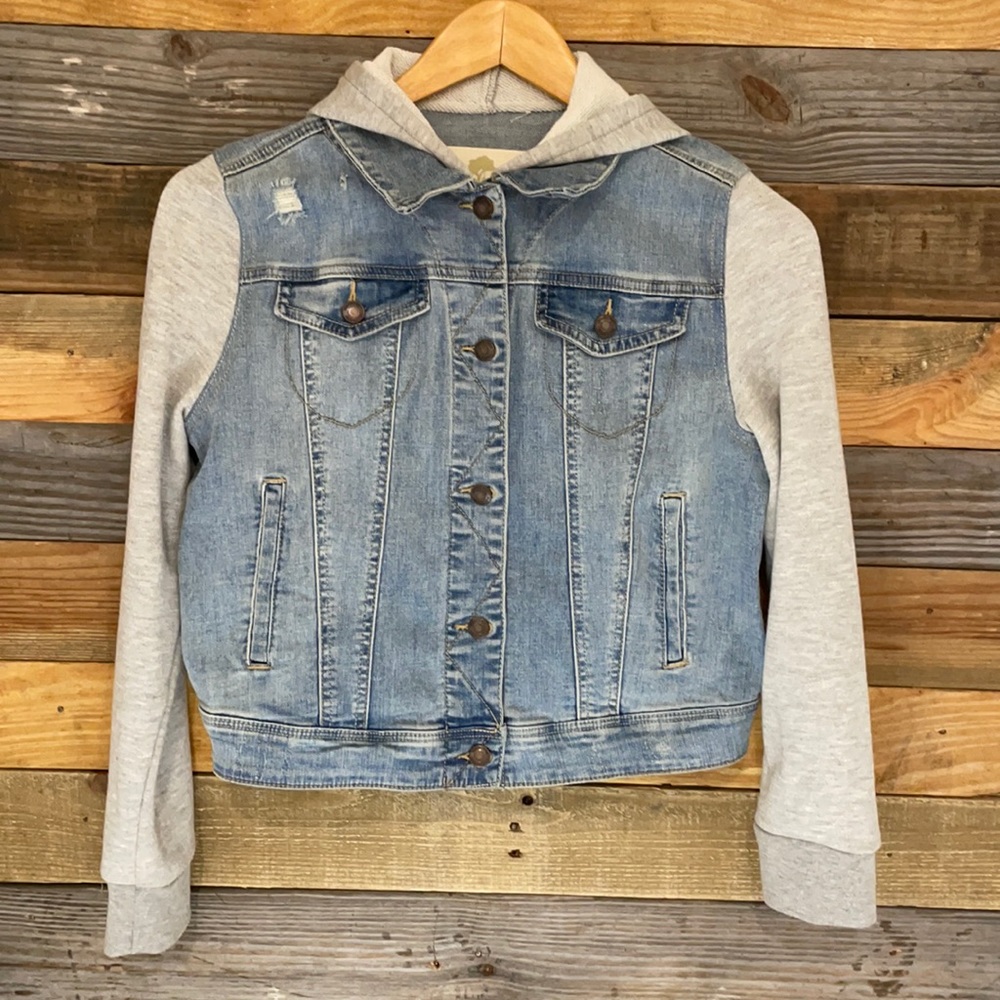 Girls Denim Jacket with Sweatshirt Style Sleeves